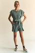 Davi & Dani Acid-Washed Waffle Knit Cuffed Sleeves Romper Light Teal Rompers