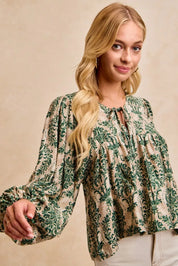 BiBi Printed Woven Front Tied Blouse with Baloon Sleeve | Blouses Daverri Fashions