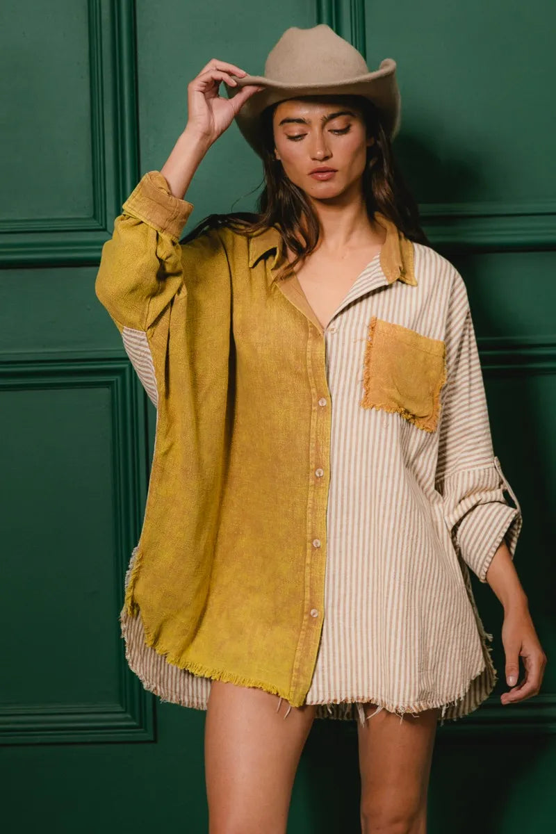 BiBi Washed Raw Hem Shirt TAUPE Shirts