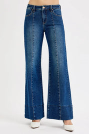 RISEN Plus Size Tummy Control Mid Rise Ankle Wide Flare Jeans | Jeans Daverri Fashions