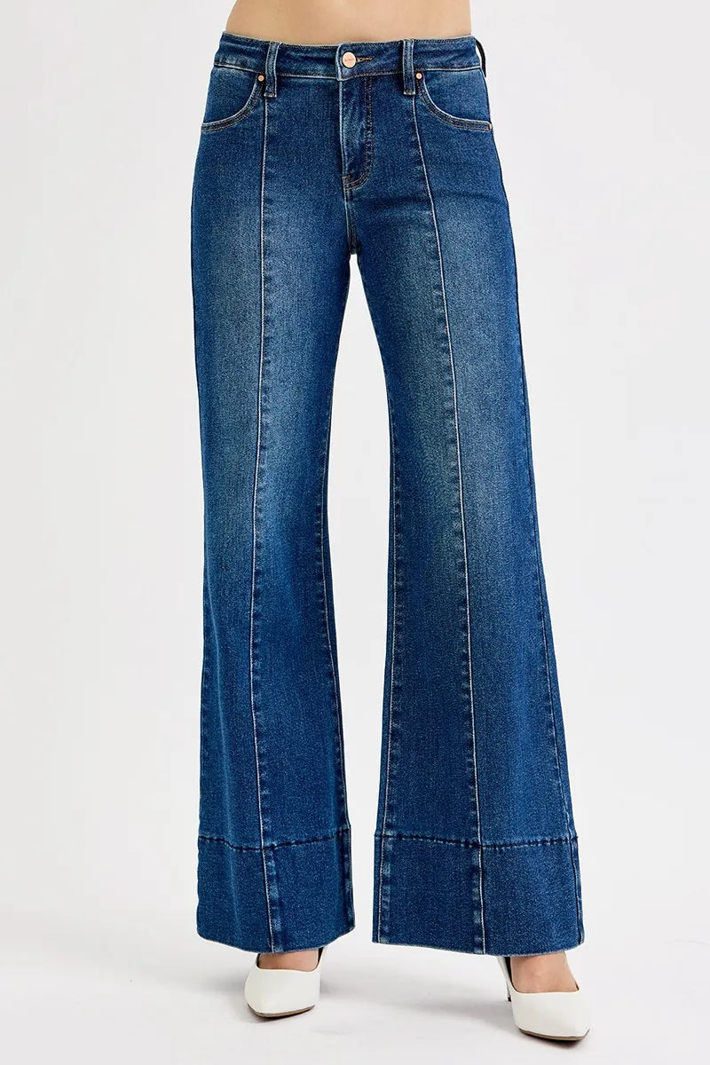 RISEN Full Size Tummy Control Mid Rise Ankle Wide Flare Jeans Plus Size