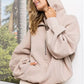 BiBi Stitch Detailed Elastic Hem Half Zip Fleece Hoodie Taupe - DAVERRI FASHIONS