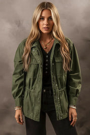 Daverri Fashions Zip Up Long Sleeve Cotton Jacket - DAVERRI FASHIONS