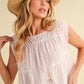 Aemi+Co Ruched Striped Round Neck Sleeveless Top Tops