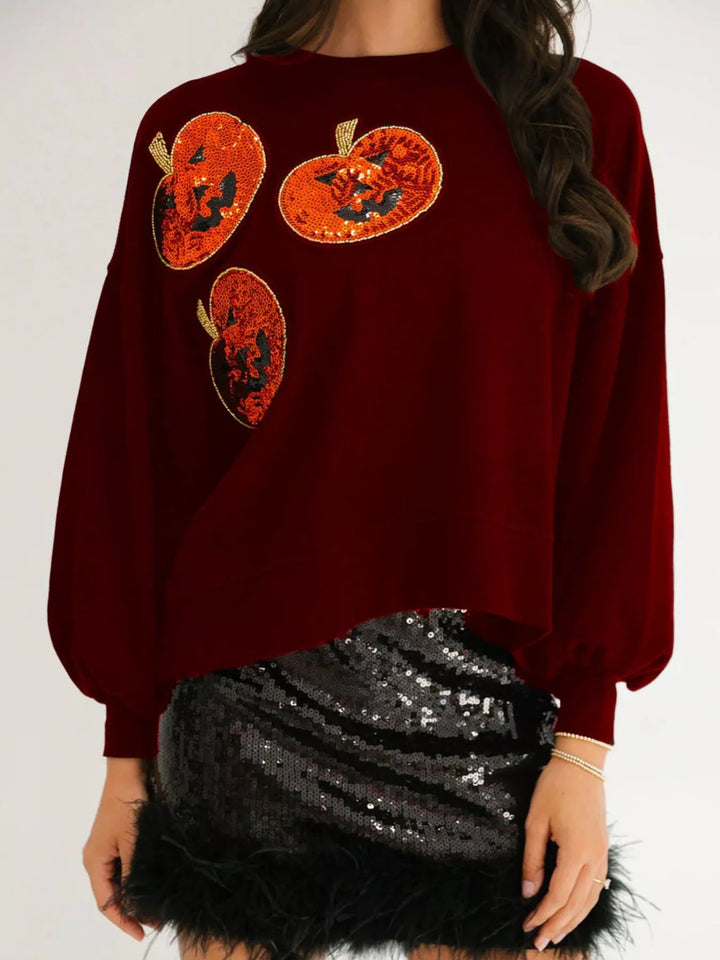 Red Halloween Pumpkin Round Neck Sweatshirt | Sweatshirts Daverri Fashions