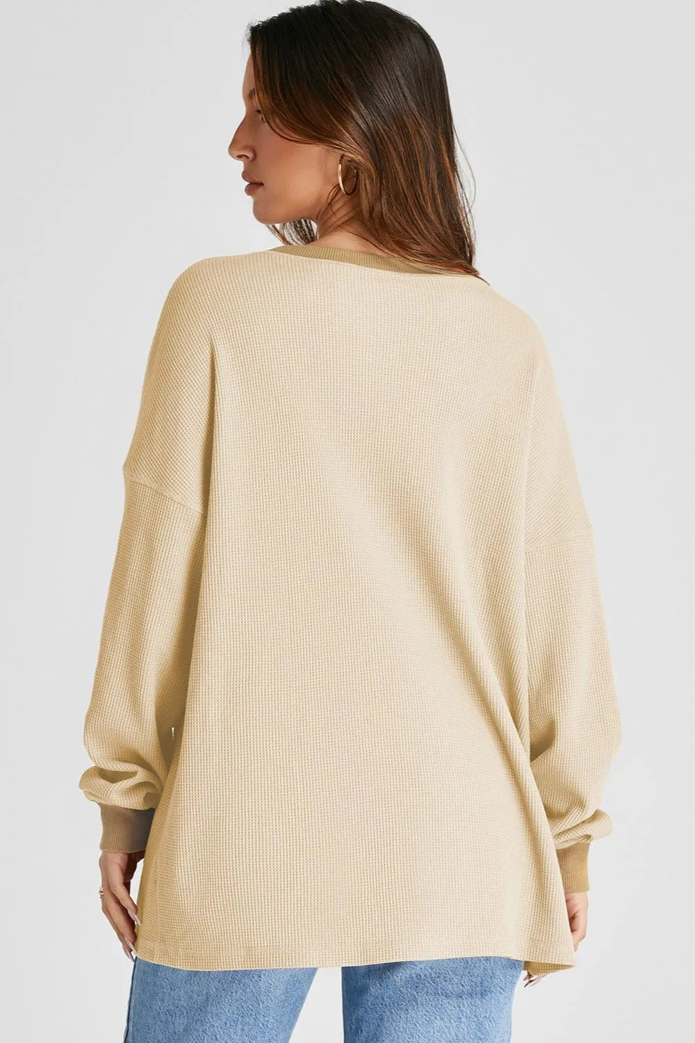 Waffle-Knit Long Sleeve Sweatshirt | Sweatshirts Daverri Fashions