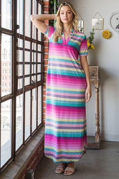 Heimish Striped Short Sleeve Maxi Tee Dress Maxi Dresses