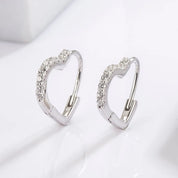 925 Sterling Silver Zircon Heart Hoop Earrings with Clear Gems
