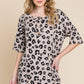 BOMBOM Button Detail Exposed Seam Leopard Half Sleeve Top Leopard
