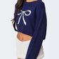 Bow Round Neck Cropped Sweater - DAVERRI FASHIONS