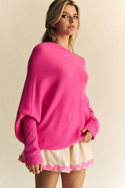 Davi & Dani Solid Color Batwing Sleeve Sweater Tops