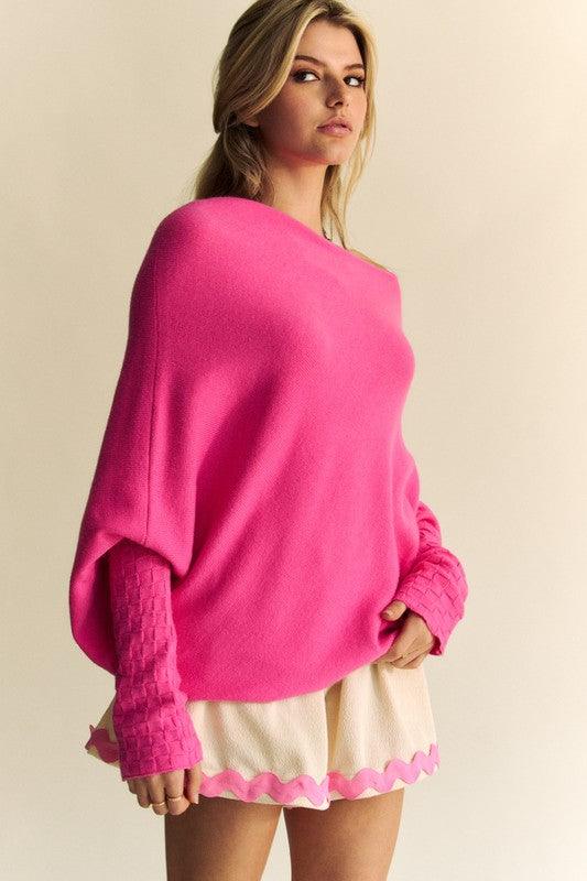 Davi & Dani Solid Color Batwing Sleeve Sweater Sweaters