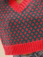 SO ME Color Block Textured Christmas Sweater V Neck Top | Sweaters Daverri Fashions