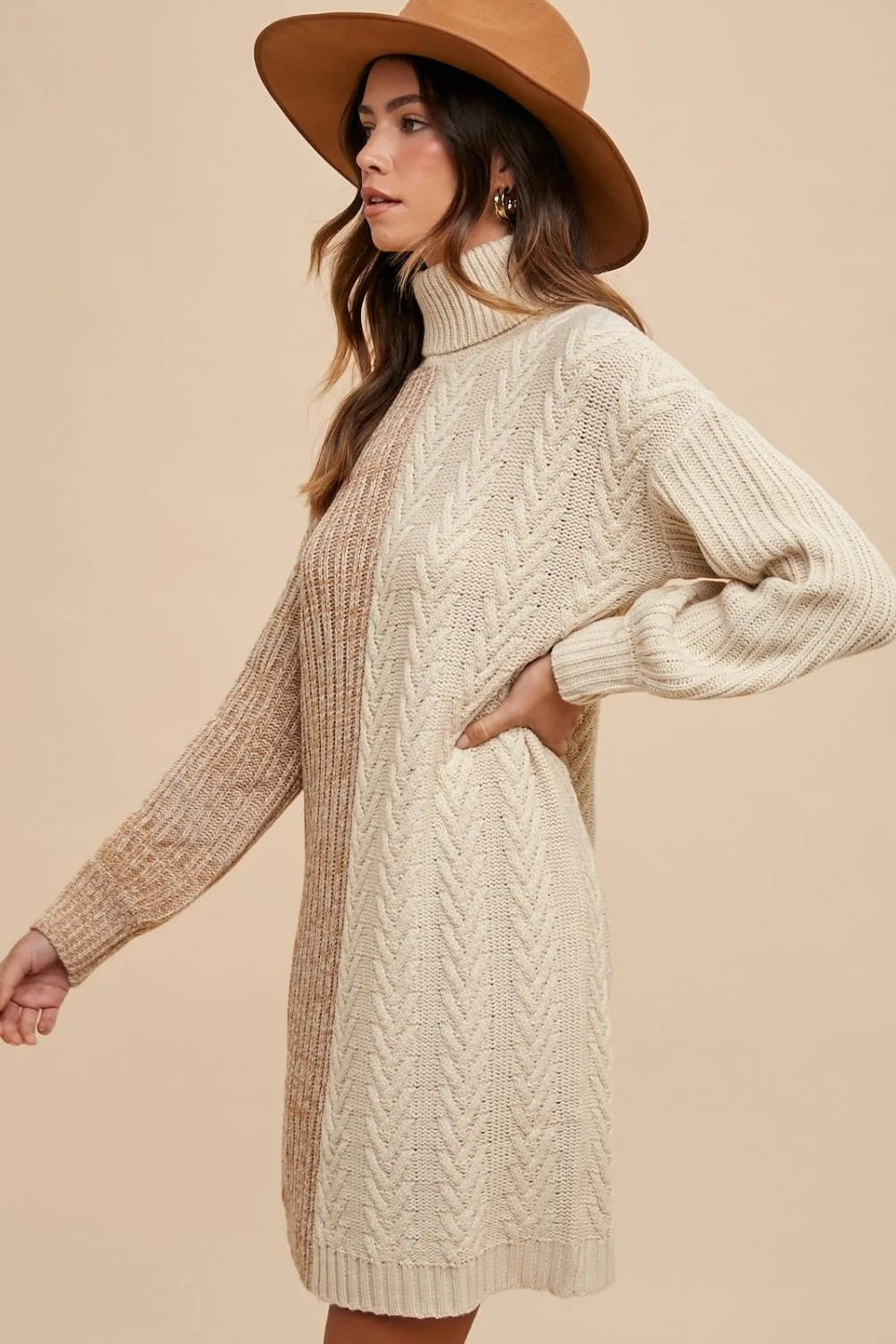 Annie Wear Color Block Turtleneck Sweater Dress Knee Length Dresses