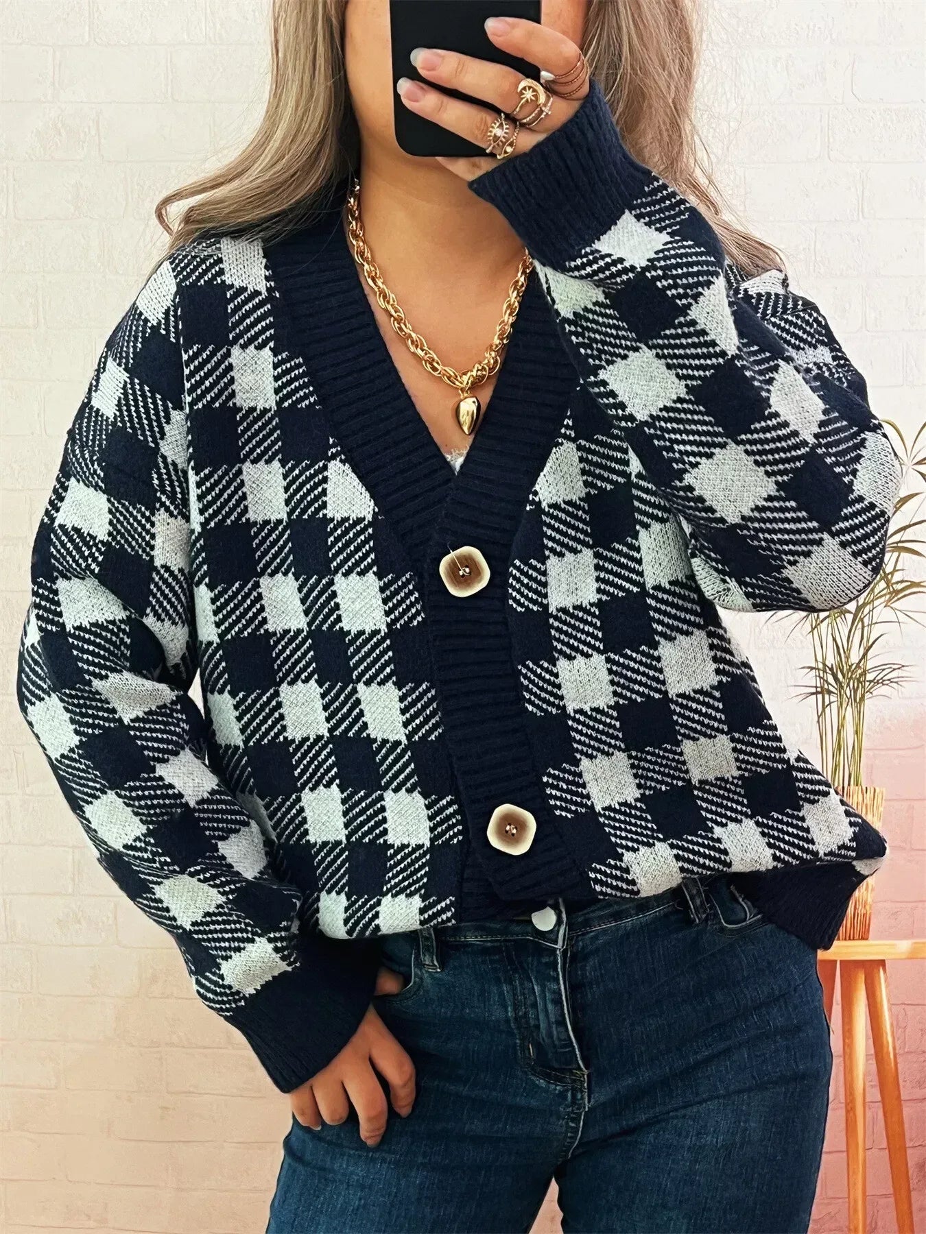 Plaid Button-Down Cardigan - DAVERRI FASHIONS