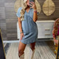 Full Size V-Neck Short Sleeve Denim Dress Plus Size - DAVERRI FASHIONS