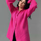Vibrant pink textured cotton button-up shirt with flounce sleeves