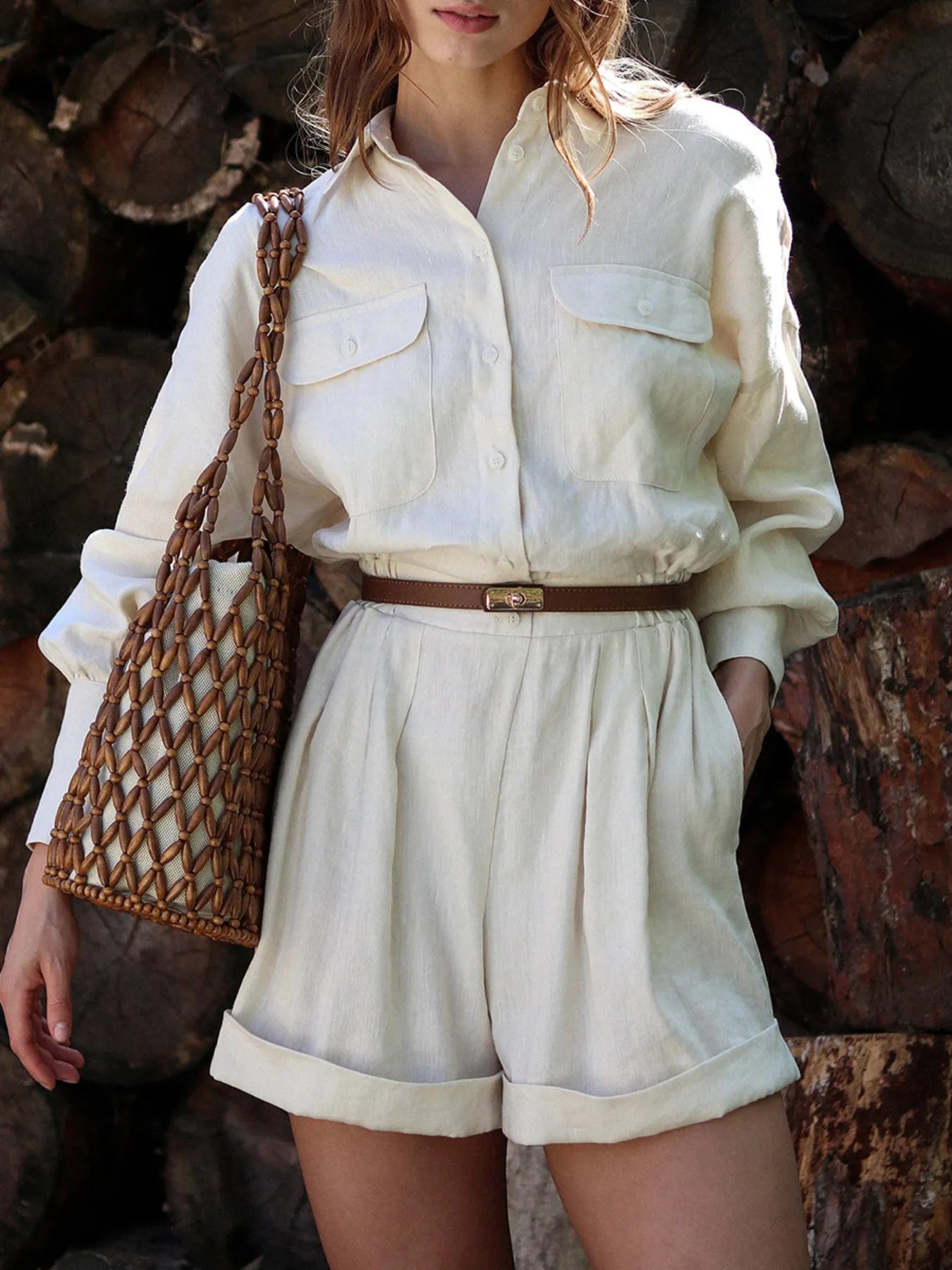 Casual Button Front Long Sleeve Romper | Rompers Daverri Fashions