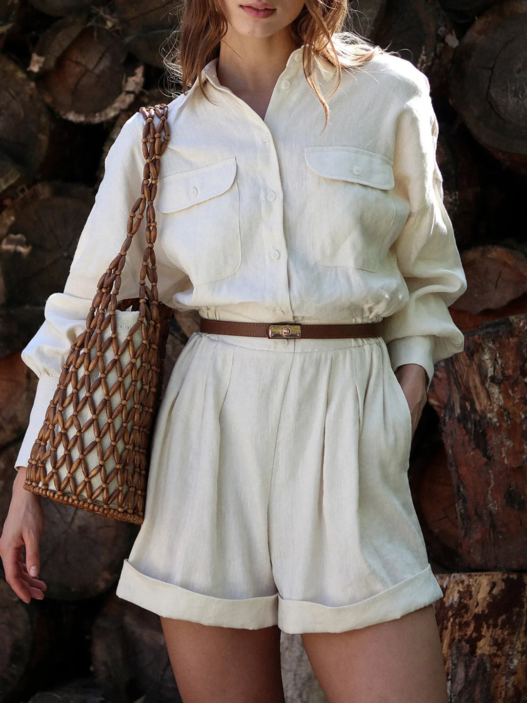 Casual Button Front Long Sleeve Romper | Rompers Daverri Fashions
