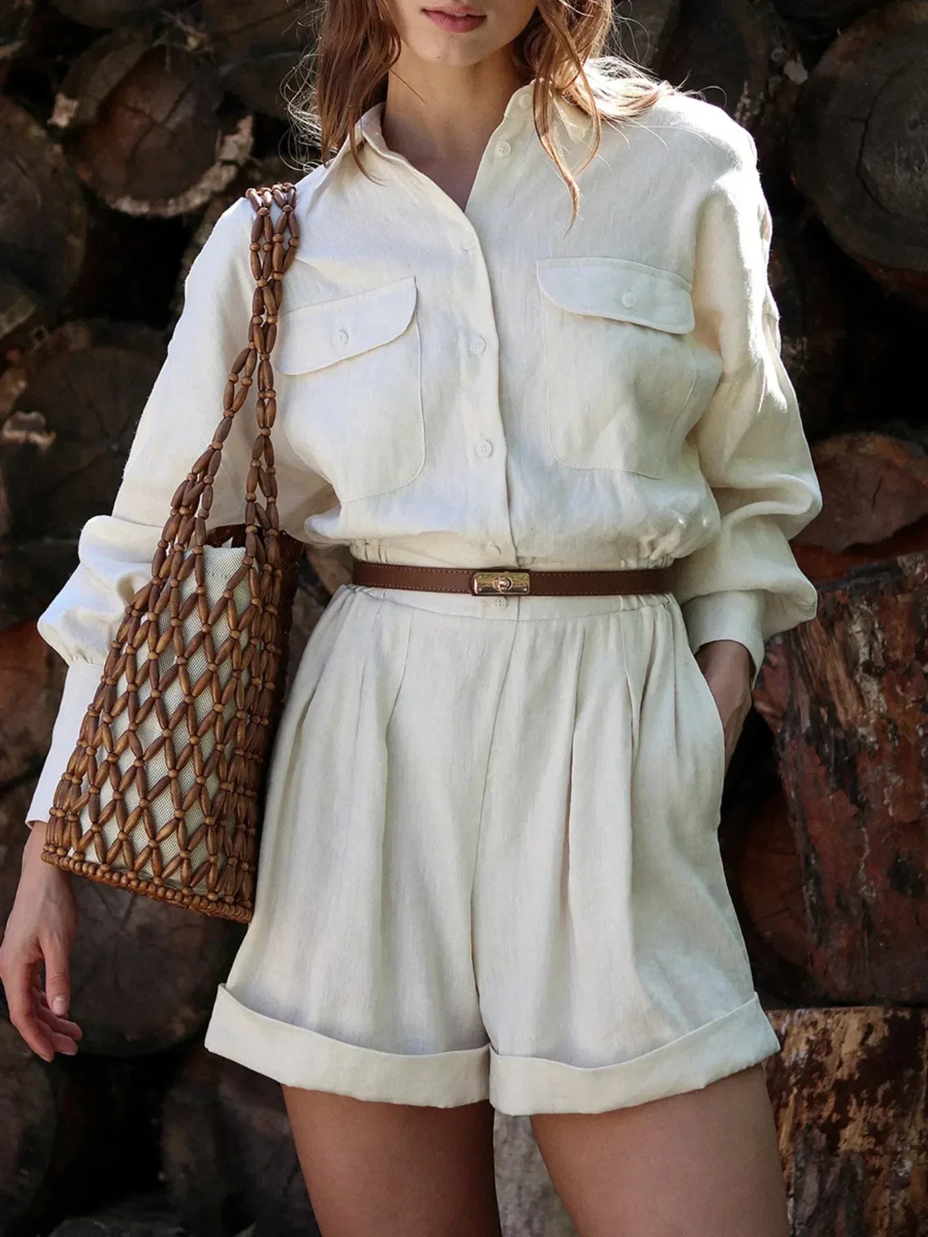 Casual Button Front Long Sleeve Romper - DAVERRI FASHIONS