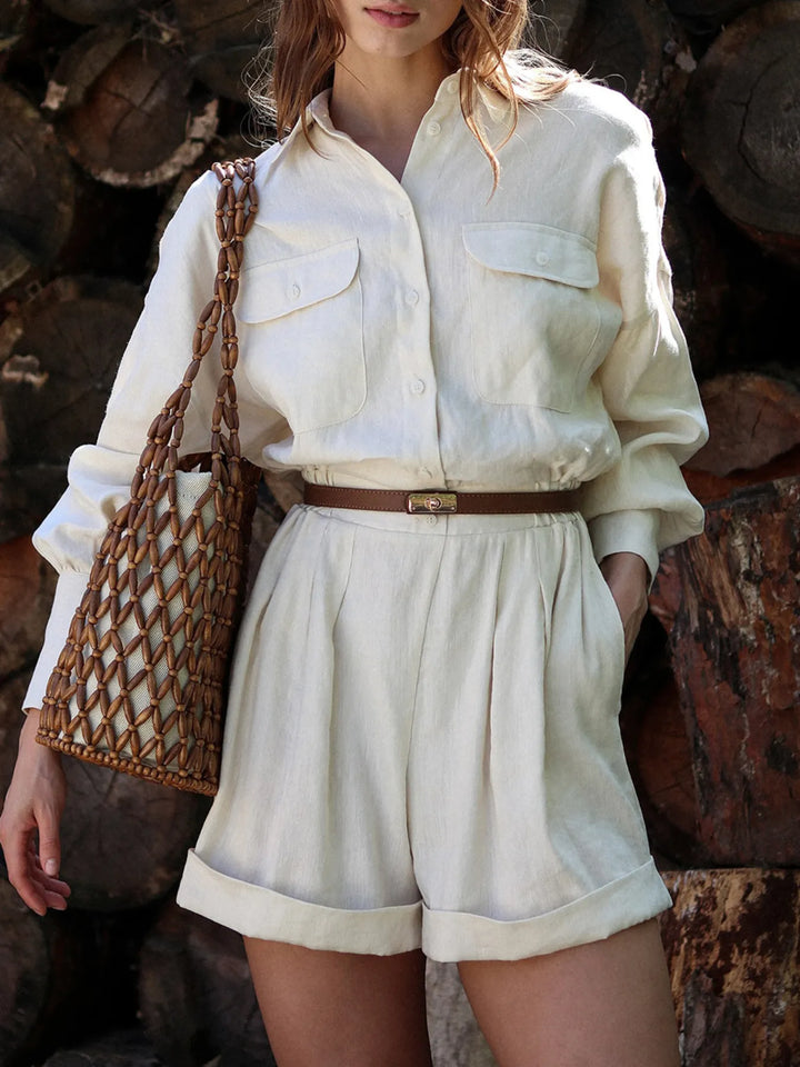 Casual Button Front Long Sleeve Romper | Rompers Daverri Fashions