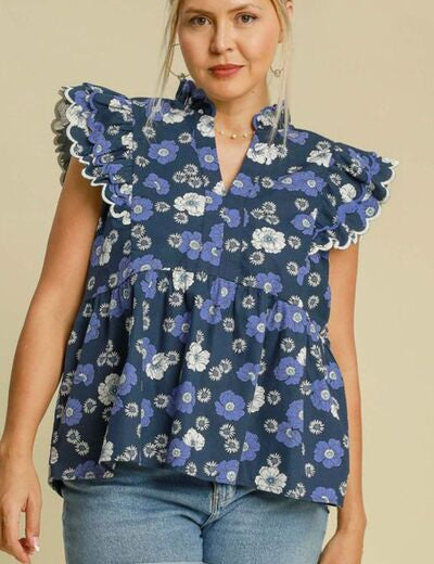 Umgee Full Size Floral Print Peplum Top Plus Size Tops