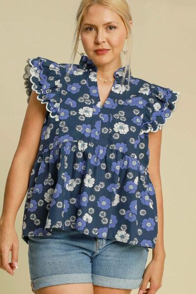 Umgee Full Size Floral Print Peplum Top Plus Size Tops