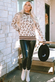 Leopard Mock Neck Long Sleeve Sweater | Sweaters Daverri Fashions