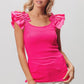 BiBi Ruffled Shoulder Strap Rib Texture Top Tops