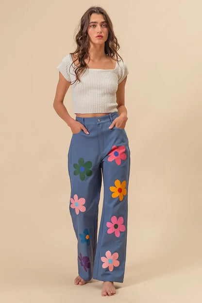 BiBi Flower Print Straight Legs Pants - DAVERRI FASHIONS