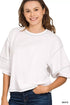 Zenana Balloon Sleeve Top with Contrast Stitching - DAVERRI FASHIONS