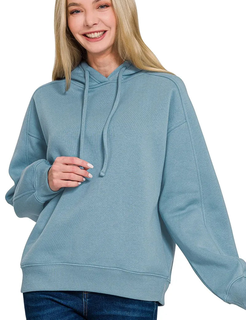 BLUE GREY Zenana Drawstring Relaxed Fit Fleece Hoodie | Hoodies Daverri Fashions