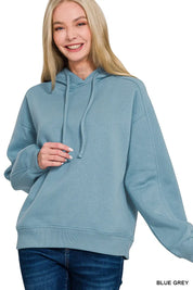BLUE GREY Zenana Drawstring Relaxed Fit Fleece Hoodie | Hoodies Daverri Fashions