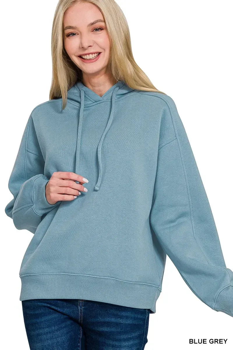 Zenana Drawstring Relaxed Fit Fleece Hoodie - DAVERRI FASHIONS