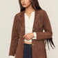 Fringe Lapel Collar Long Sleeve Coat - DAVERRI FASHIONS