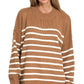 Zenana Exposed Seam Striped Oversized Sweater Camel - DAVERRI FASHIONS