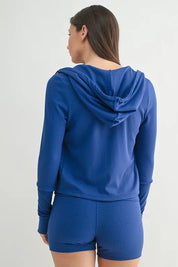 MONO B Ribbed Long Sleeve Hoodie | Daverri Fashions