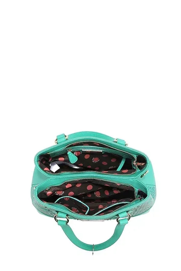 Monogram Pattern Handbag with Rhinestones Decor - DAVERRI FASHIONS