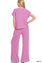 Zenana Rolled Sleeve Top and Pants Sweater Set | Outfit Sets Daverri Fashions