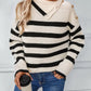 Buttoned Striped Long Sleeve Sweater - DAVERRI FASHIONS