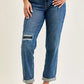 Judy Blue mid-rise boyfriend jeans with love que embroidered knee patch