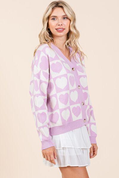 Mittoshop Checkered Heart Button Down Cardigan - DAVERRI FASHIONS