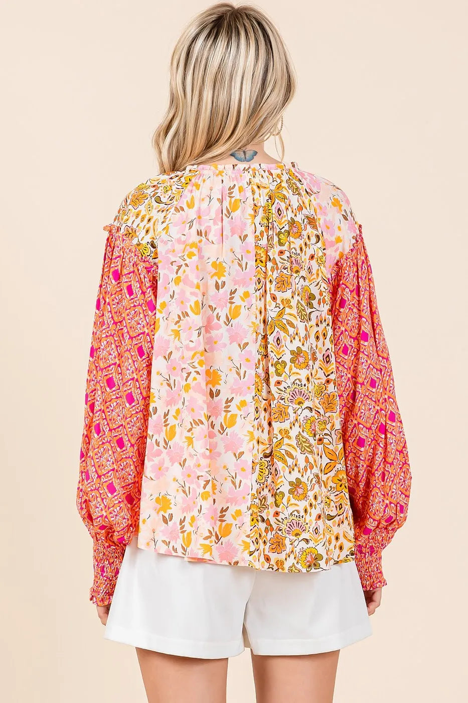 Mittoshop Mixed Patchwork Print Long Sleeve Blouse Tops