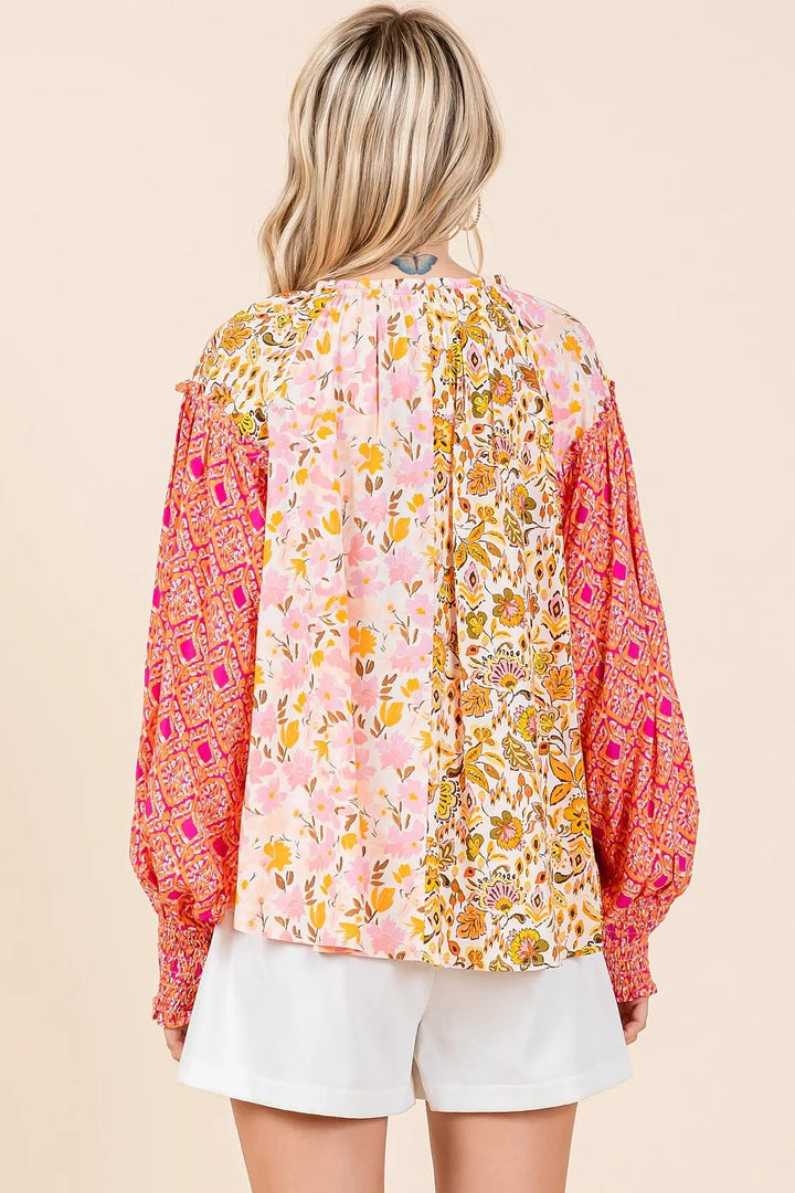 Mittoshop Mixed Patchwork Print Long Sleeve Blouse Tops