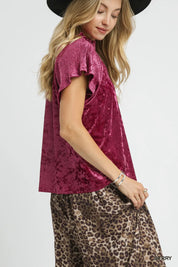 Umgee Crushed Velvet Pleated Blouse | Blouses Daverri Fashions