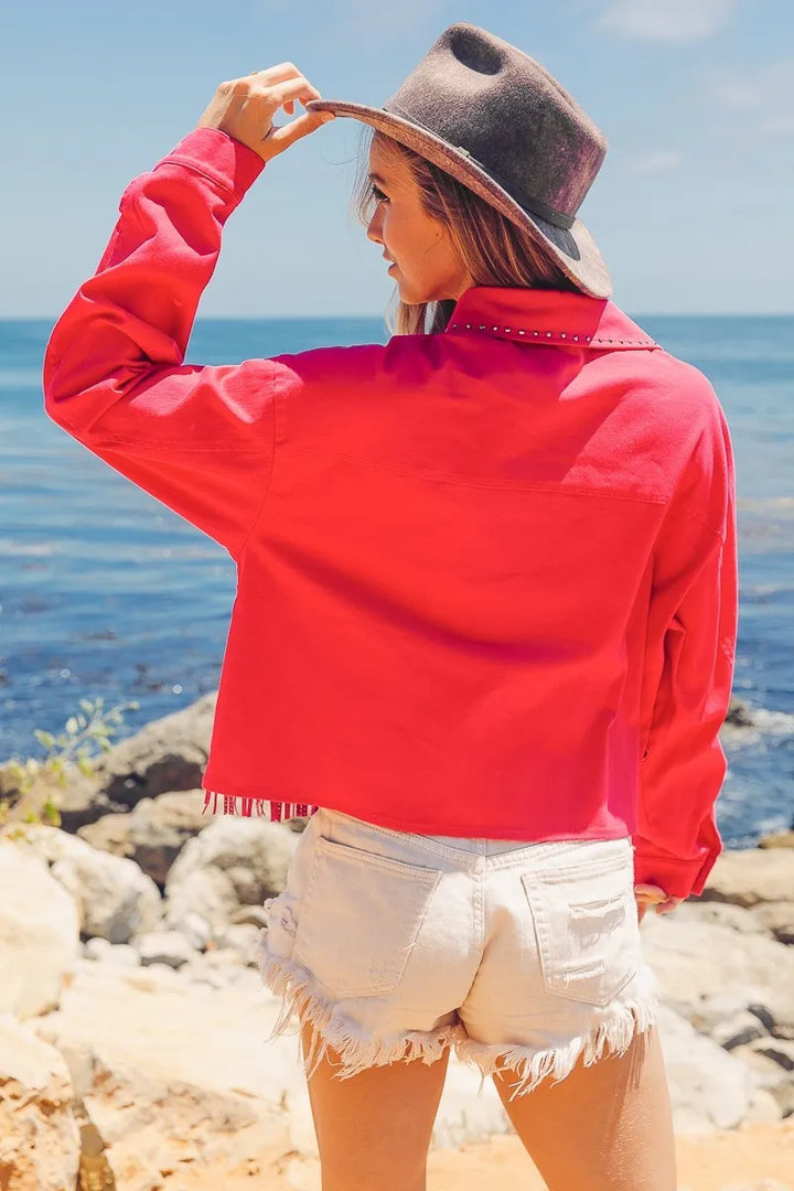 BiBi Rhinestone Fringe with Studed Collar Jacket Jackets