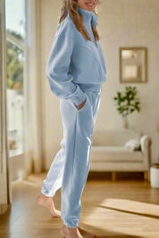 Half Zip Long Sleeve Top and Joggers Set | Loungewear Sets Daverri Fashions