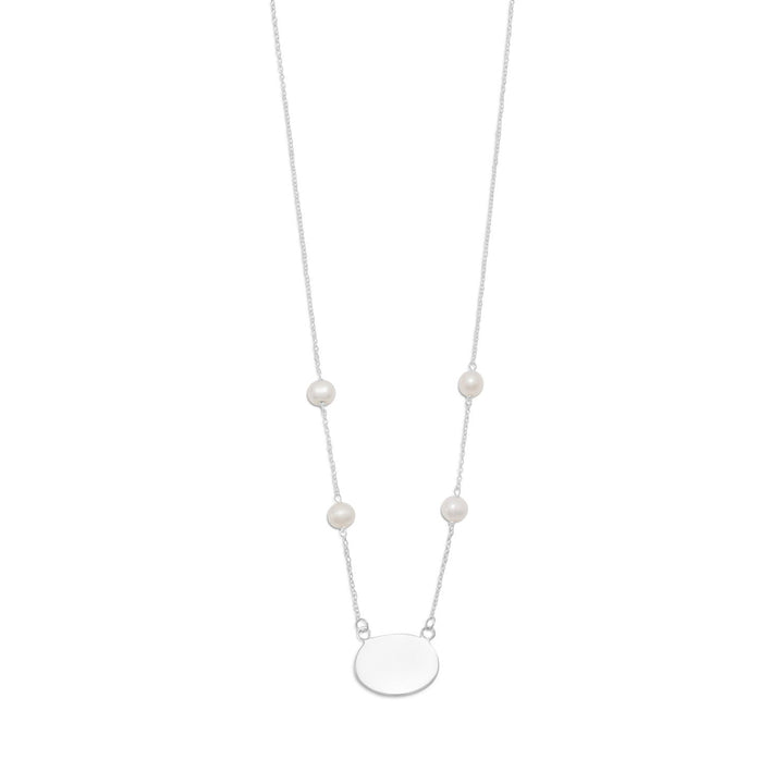 16" ID Tag Necklace with White Cultured Freshwater Pearl Default Title Necklaces