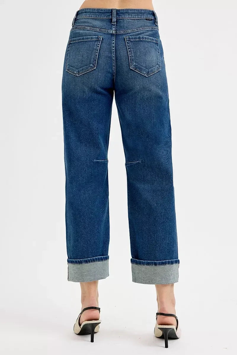 RISEN Slouchy Crop Barrel Cuffed Jeans - DAVERRI FASHIONS