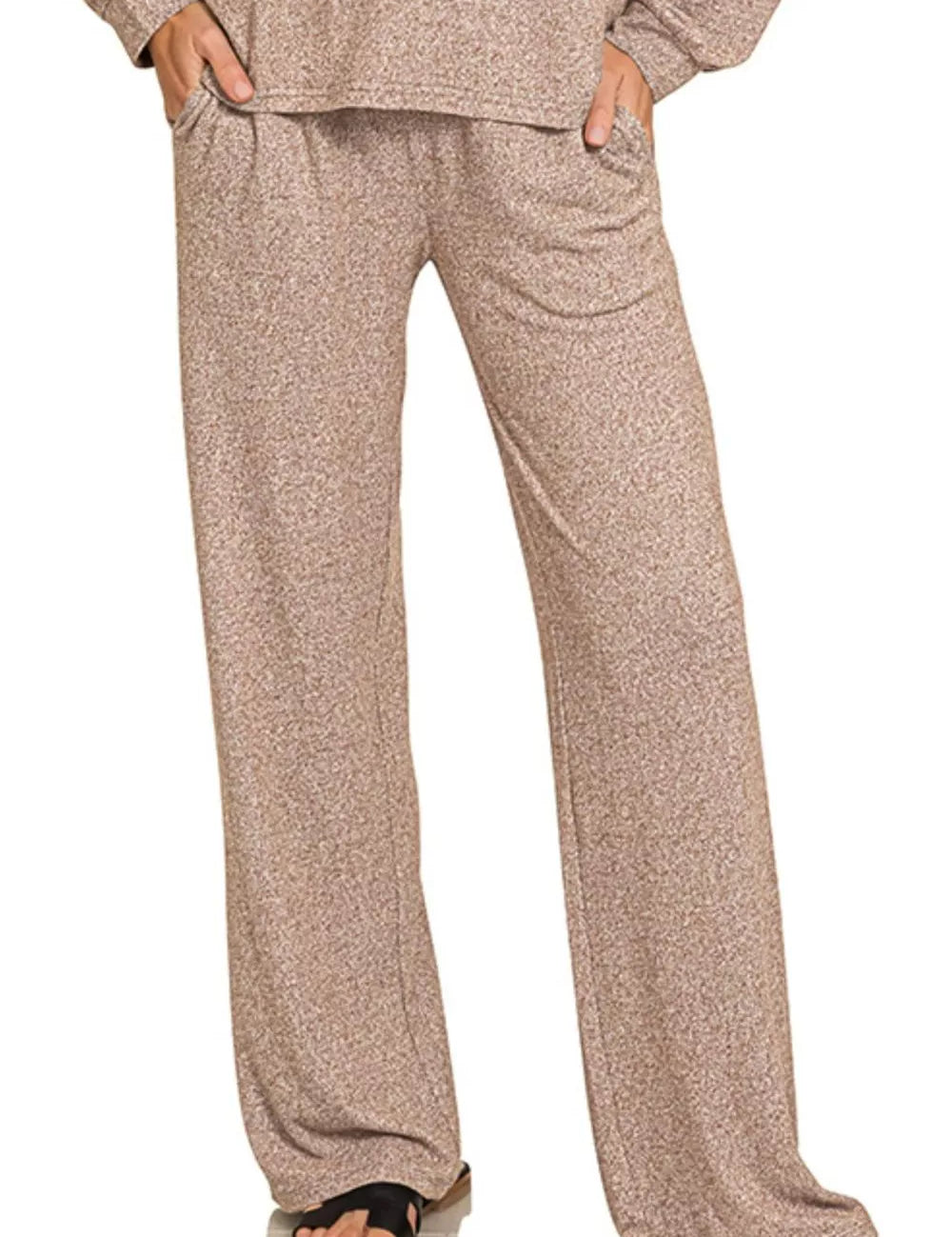 Zenana Soft Melange Long Sleeve Tee & Pants Set | Daverri Fashions